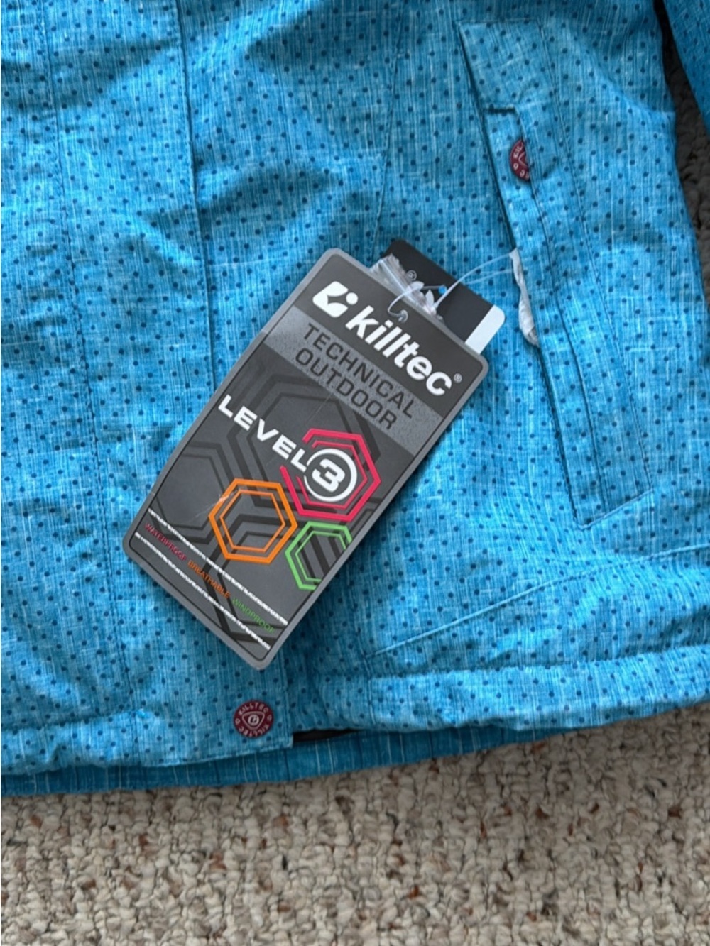 Kids Waterproof Teal Hooded Raincoat by Killtec - Picture 2 of 5